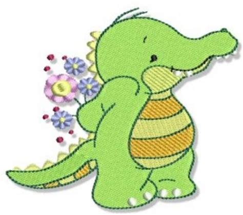 Cute Crocodile And Flowers Machine Embroidery Design Embroidery Library