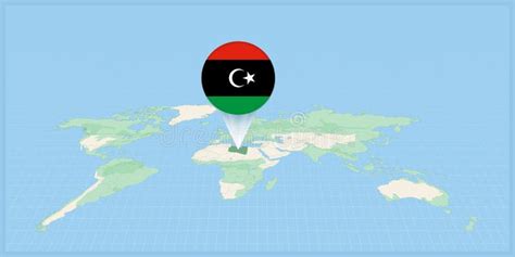 Location Of Libya On The World Map Marked With Libya Flag Pin Stock