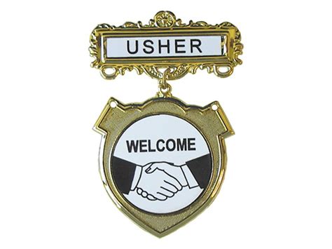 Shop The Word Badge Usher Welcome Pin Back Shield Brass