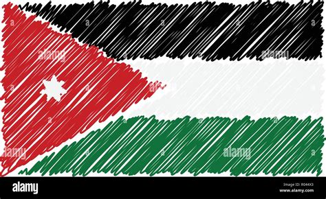 Hand Drawn National Flag Of Jordan Isolated On A White Background