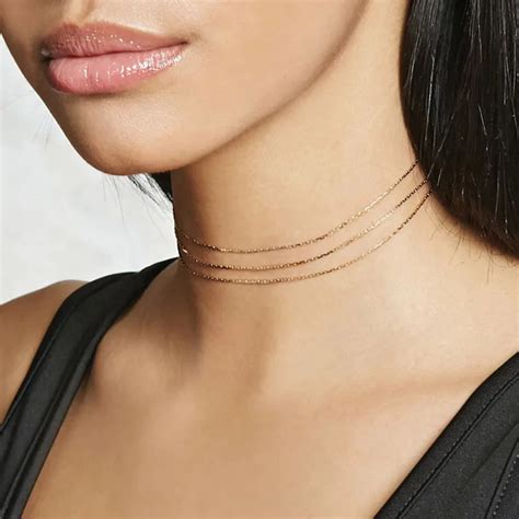 Gold Silver Color Multi Layered Tiny Wire Choker Necklace For Women