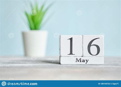 16 Sixteenth Day May Month Calendar Concept On Wooden Blocks Stock