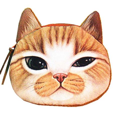 Orange Kitty Cat Face Shaped Soft Fabric Zipper Coin Purse Make Up Bag