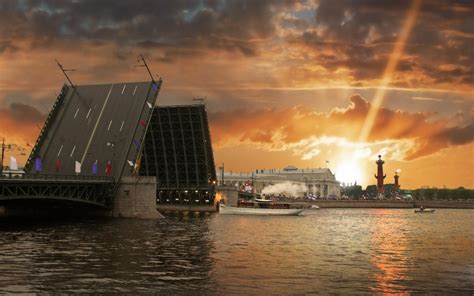 Tapety Petrohrad Rusko řeka Město Most Západ Slunce 1680x1050