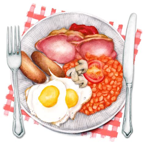 Watercolour Food Illustration Fry Up Full English Breakfast