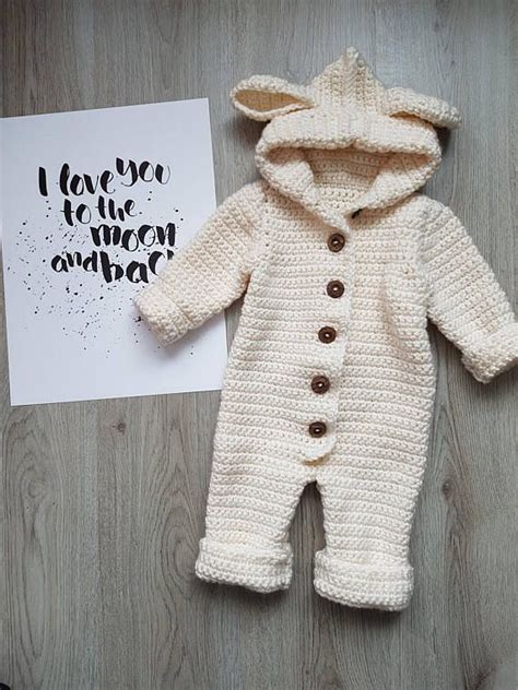 Crochet Pattern Baby Romper Coverall Hooded Baby Bunting Overall