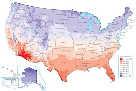 Physical map of the united states, lambert equal area projection. US Temperature Map - GIS Geography
