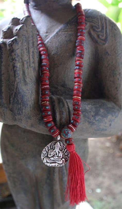 tibetan mala yak bone prayer beads necklace with turquoise