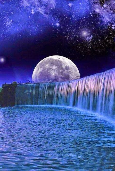 Night Time Waterfall Beautiful Moon Moon Pictures Moon