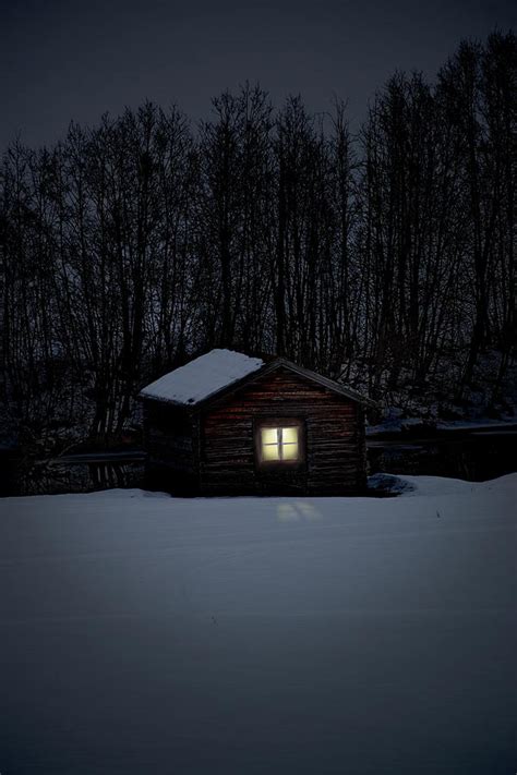 Log House In A Snowy Valley At Night In Winter Photograph By Ulrich
