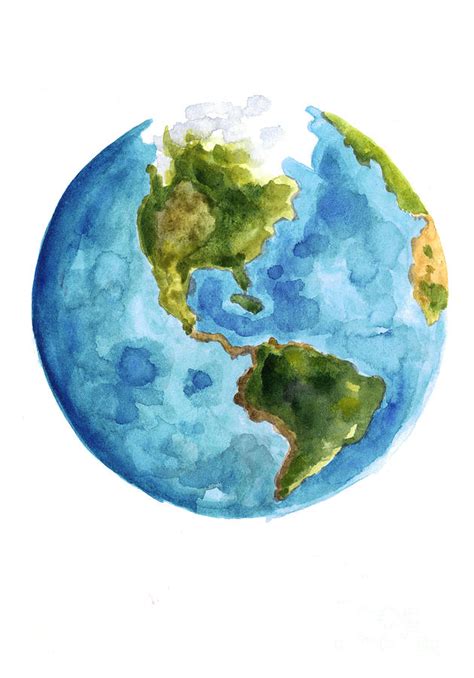 Earth America Watercolor Poster Painting By Joanna Szmerdt