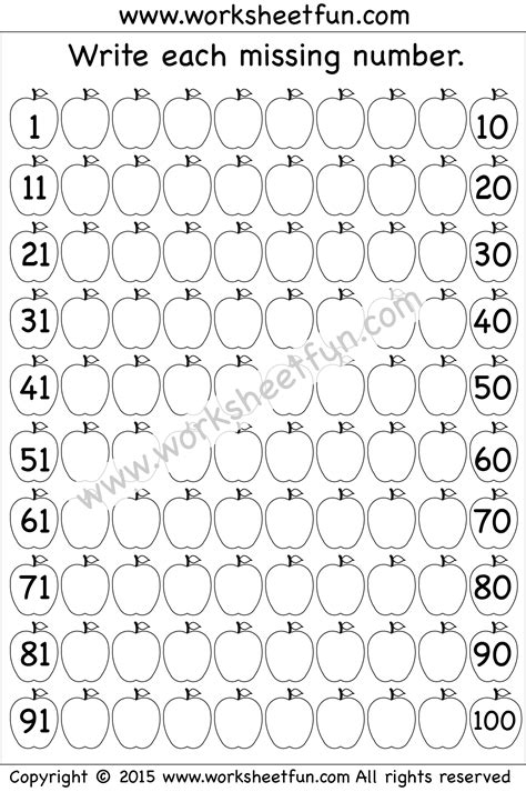 Missing Numbers 1 To 100 Worksheets
