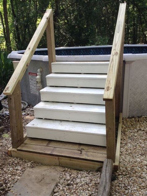 Cut your first piece to make your longest piece, and then stack them on top of each other to create the shape that you're going to fill and make your steps with. Above Ground Pool Steps | Hometalk