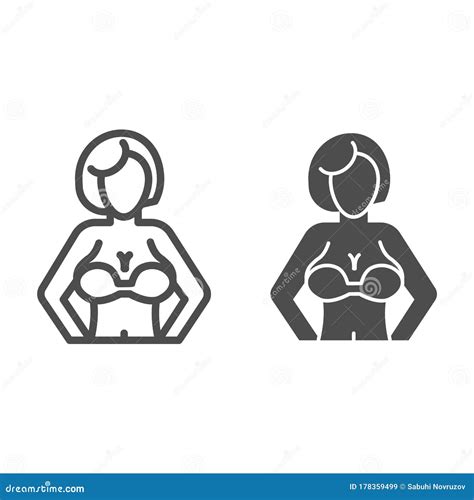 woman with big breasts line and solid icon female figure outline style pictogram on white