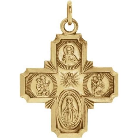 14kt yellow gold 8x8mm four way cross medal the catholic company