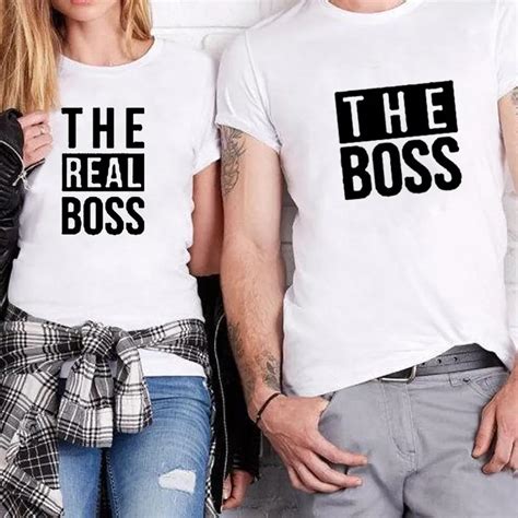 Matching Couple Shirts His And Her Couple T Shirt Casual Funny Wedding T Shirts The Boss Real
