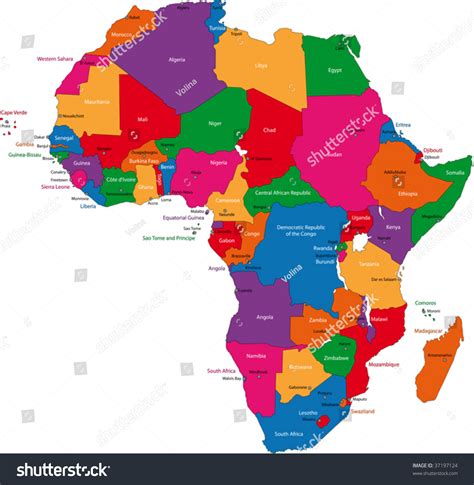 Stock Vektor Colorful Africa Map Countries Capital Cities Bez