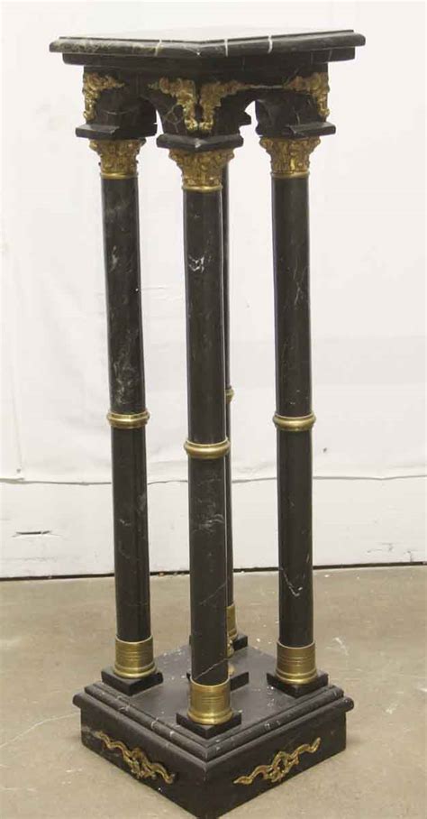 Pair Of 4 Foot Black Marble And Brass Column Pedestals Olde Good Things