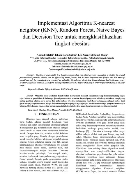 Pdf Tesis Analisis Perbandingan Algoritma K Nearest Neighbor Dan My