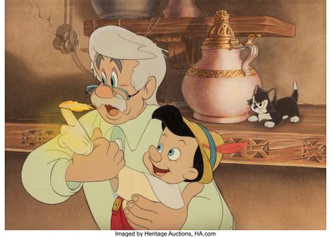 Pinocchio Geppetto And Pinocchio Production Cel And Background Walt