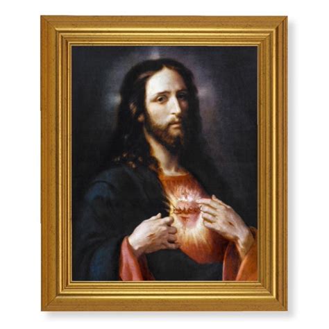 Sacred Heart Of Jesus Picture Framed Wall Art Decor Large Antique