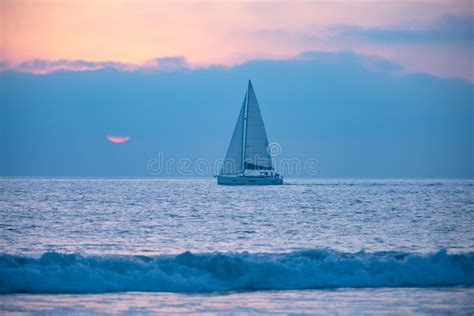 Sailboat At Sea Seascape Golden Sunrise Over The Sea Yacht Sailing In