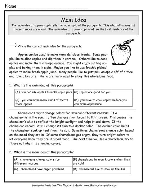Main Idea Worksheets From The Teachers Guide With Images Main Idea