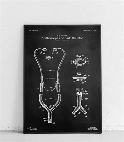 Stethoscope Poster Blackboard 61 X 91 Cm Fine Art Patents