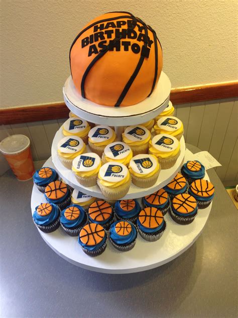 Basketball Cake And Pacers Themed Cupcakes Party Cakes Basketball Cake Themed Cupcakes
