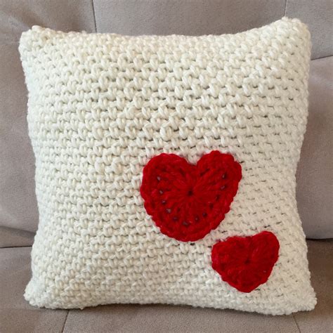 Crochet Pattern Decorative Pillow With Hearts