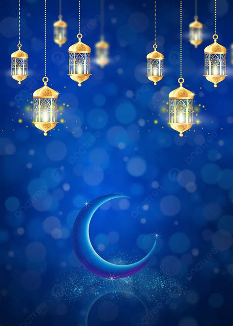 Ramadan Background With Golden Lantern Light Effect On Blue Background