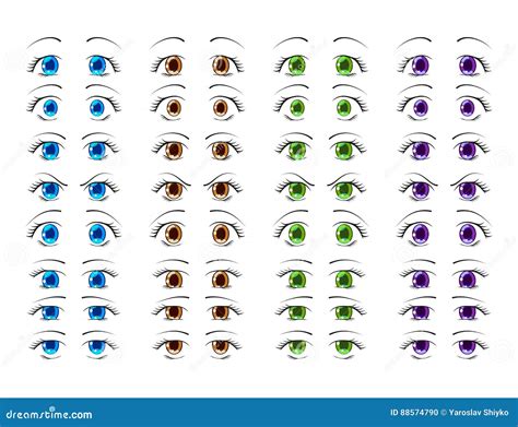 Cute Anime Eyes In Manga Style Showing Various Human Emotions Vector