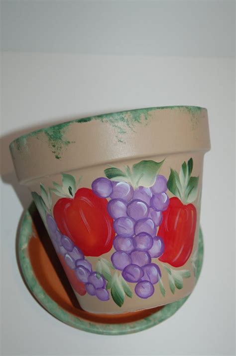 6 Inch Hand Painted Clay Flower Pot With A By Mountblossom On Etsy