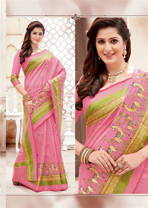 Ashika Pink And Beige Cotton Saree Buy Ashika Pink And Beige Cotton Saree Online At Low Price