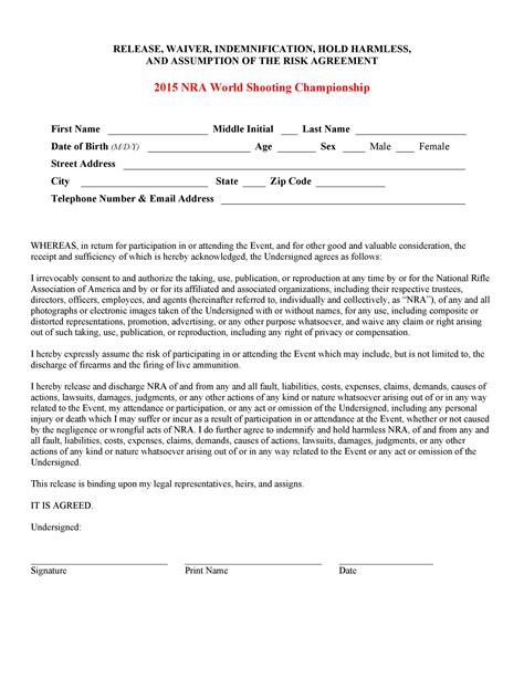 Waiver And Release Form Template Free Sample Example And Format Template