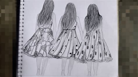Three Sisters Drawing How To Draw Sisters Step By Step Drawing For