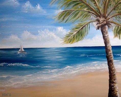 Palm Voilier Art De Caraïbes Océan Tropical Par Southpawpaintings Night
