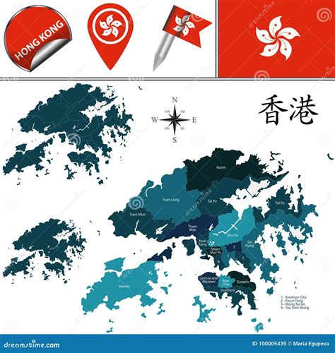 Map Of Hong Kong With Districts Stock Vector Illustration Of Long
