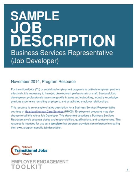 Sample Job Description Business Services Representative Job Developer