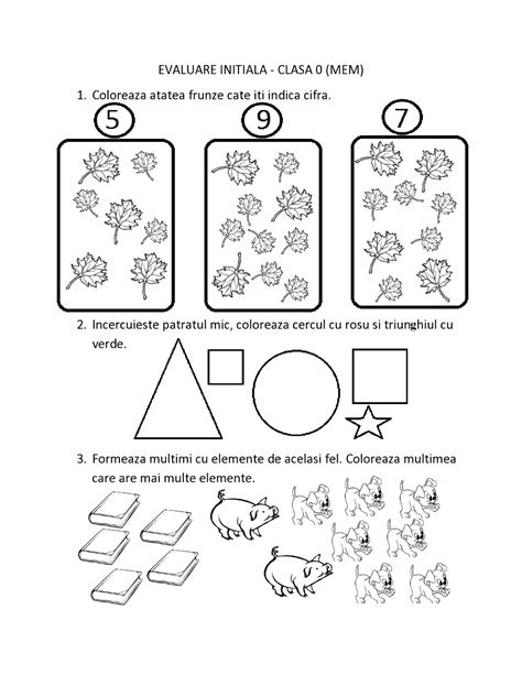 Fise De Evaluare Initiala Pentru Clasa 0 Pregatitoare Mem Matematica