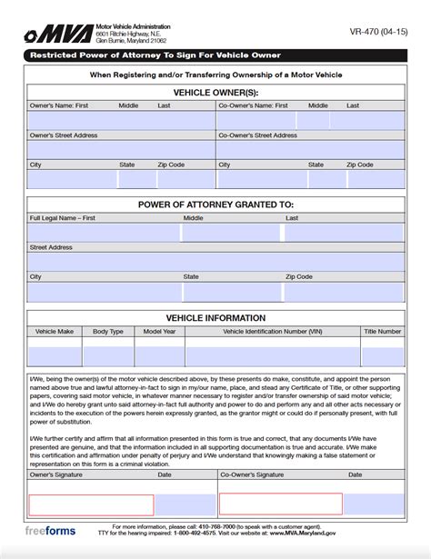 Free Maryland Motor Vehicle Power Of Attorney Form Pdf