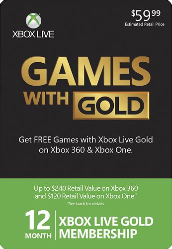 Microsoft Xbox Live 12 Month Gold Membership Green Xbox 12mo Games W