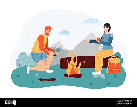Outdoor Activity Tourism Camping And Hiking Adventure Travel Woman Sitting On Log And Drinking