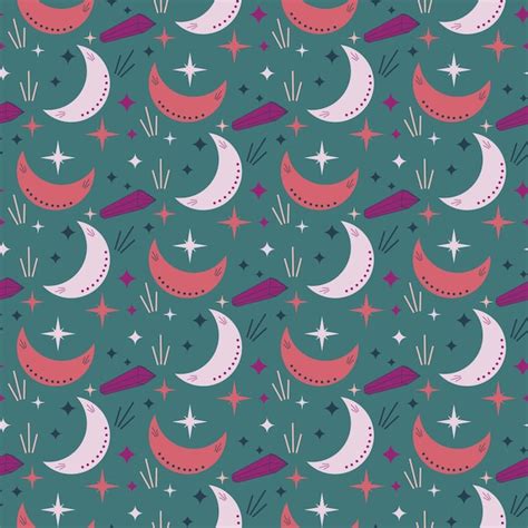 Premium Vector Seamless Pattern With Stylized Moons And Stars
