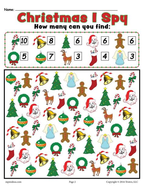 A collection of spelling worksheets aimed at very young learners. Christmas I Spy - FREE Printable Christmas Counting Worksheet! - SupplyMe