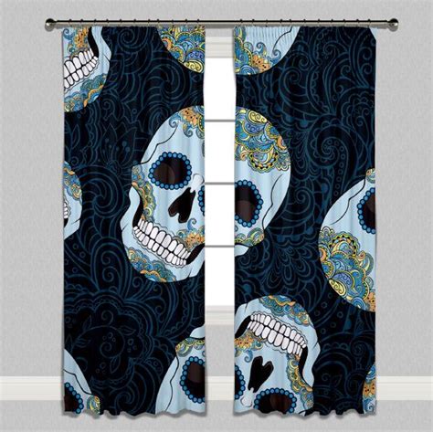 Teal And Gold Sugar Skull Curtains Sizes For Every Window Lined