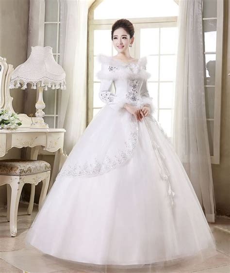 Jual Wedding Dress Gaun Pengantin Lengan Panjang Kerah Bulu Korea