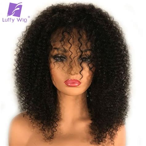 Afro Kinky Curly Wig Human Hair With Bangs Indian Remy Human Hair Full