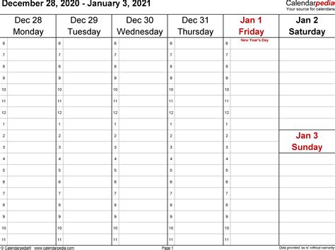 Printable Weekly Calendar 2021 Free Weekly Calendars 2021 For Word 12