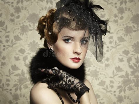 Retro Portrait Of Beautiful Woman Vintage Style Stock Image Image Of